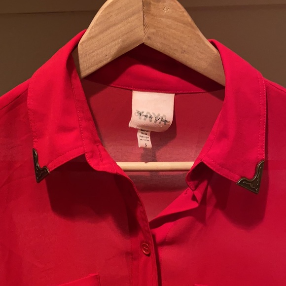 Red Sheer Western Collar Button Down Blouse Size S - Picture 5 of 8